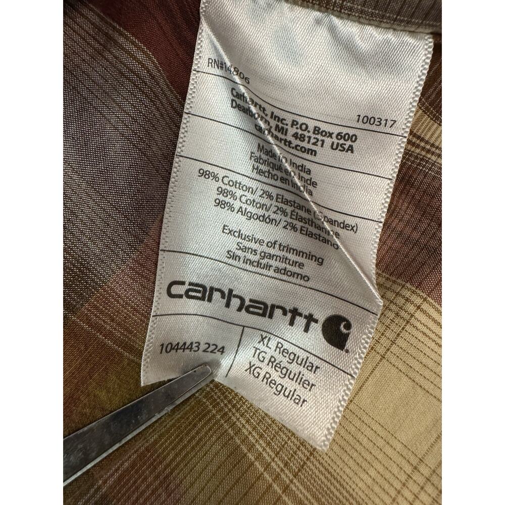 XL Carhartt Long Sleeve Snap Button Up Shirt Plaid Brown Western Work - Picture 6 of 9